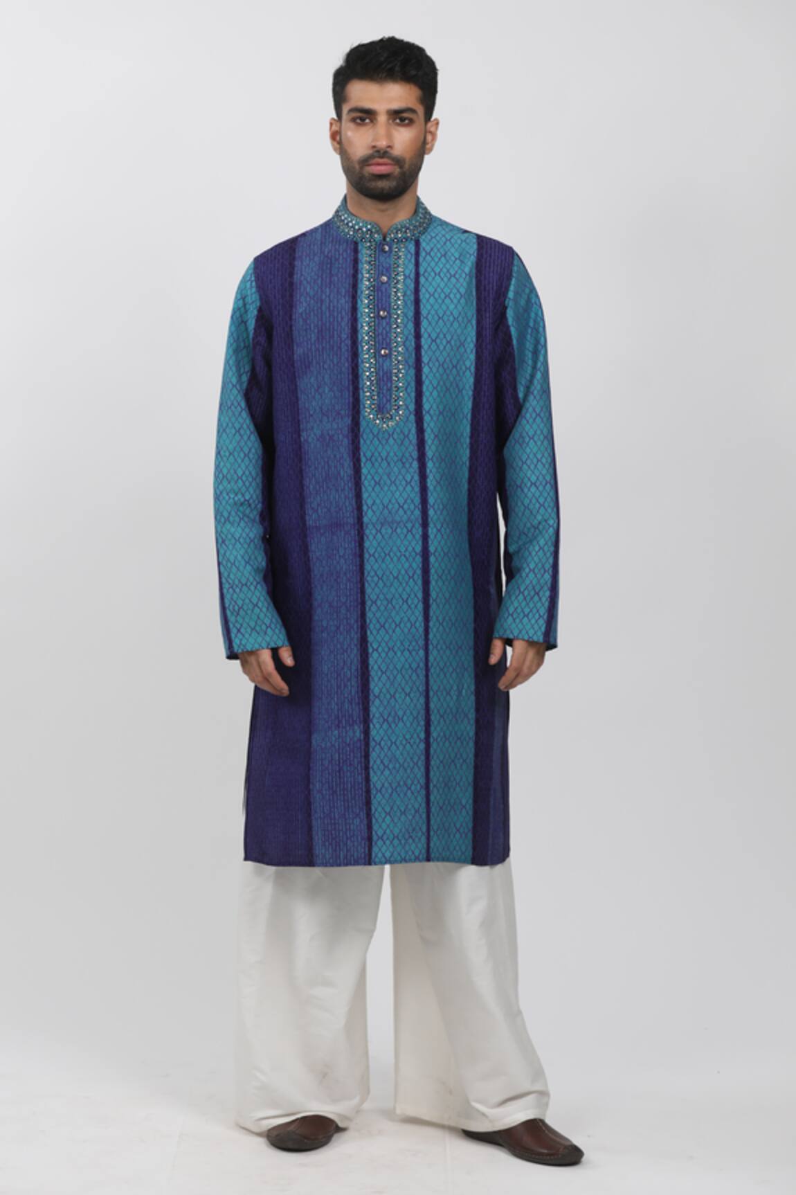 Krishna Mehta Checkered Hand Block Print Kurta Set 