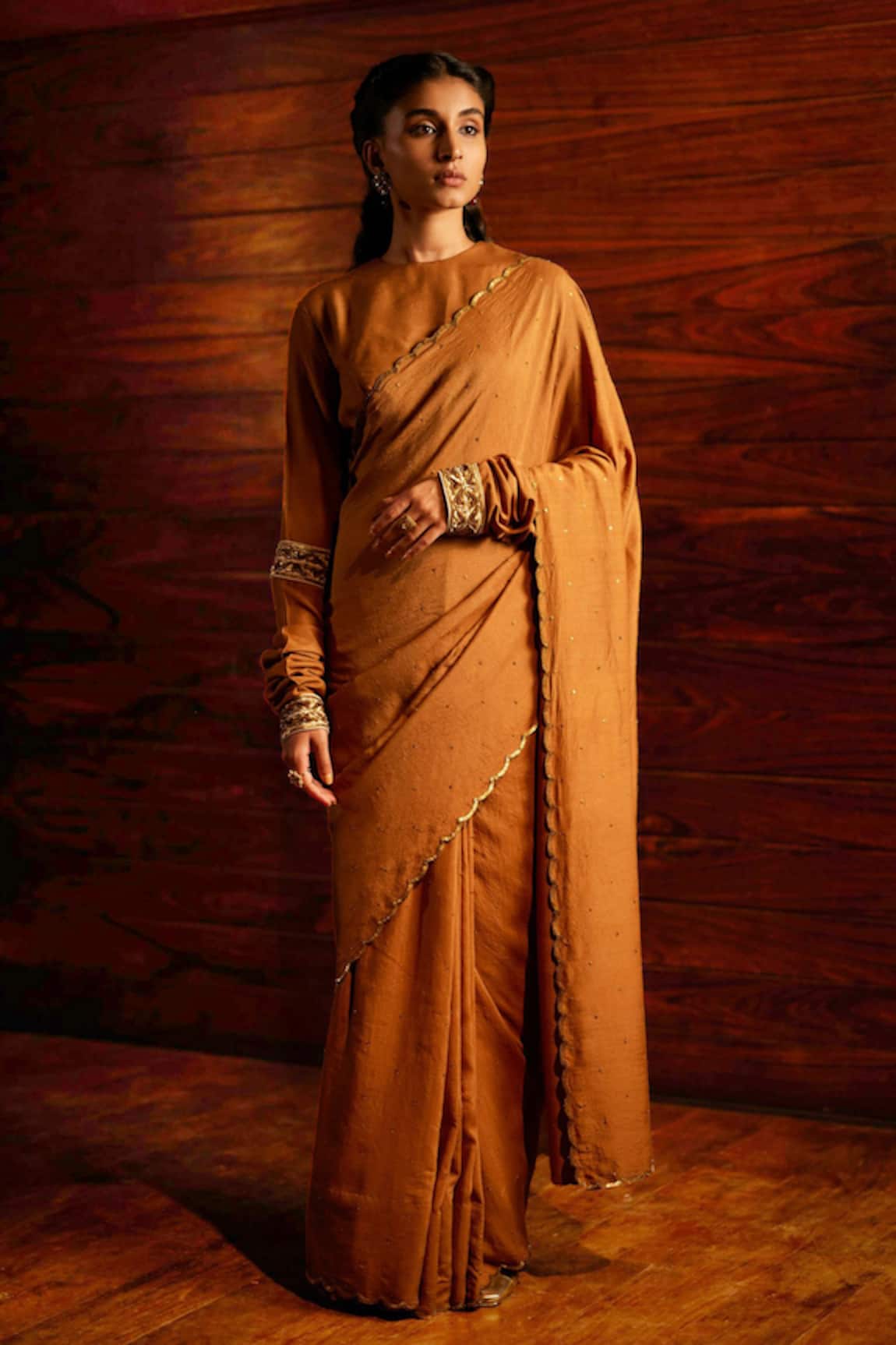 Brown organza saree with blouse 7605