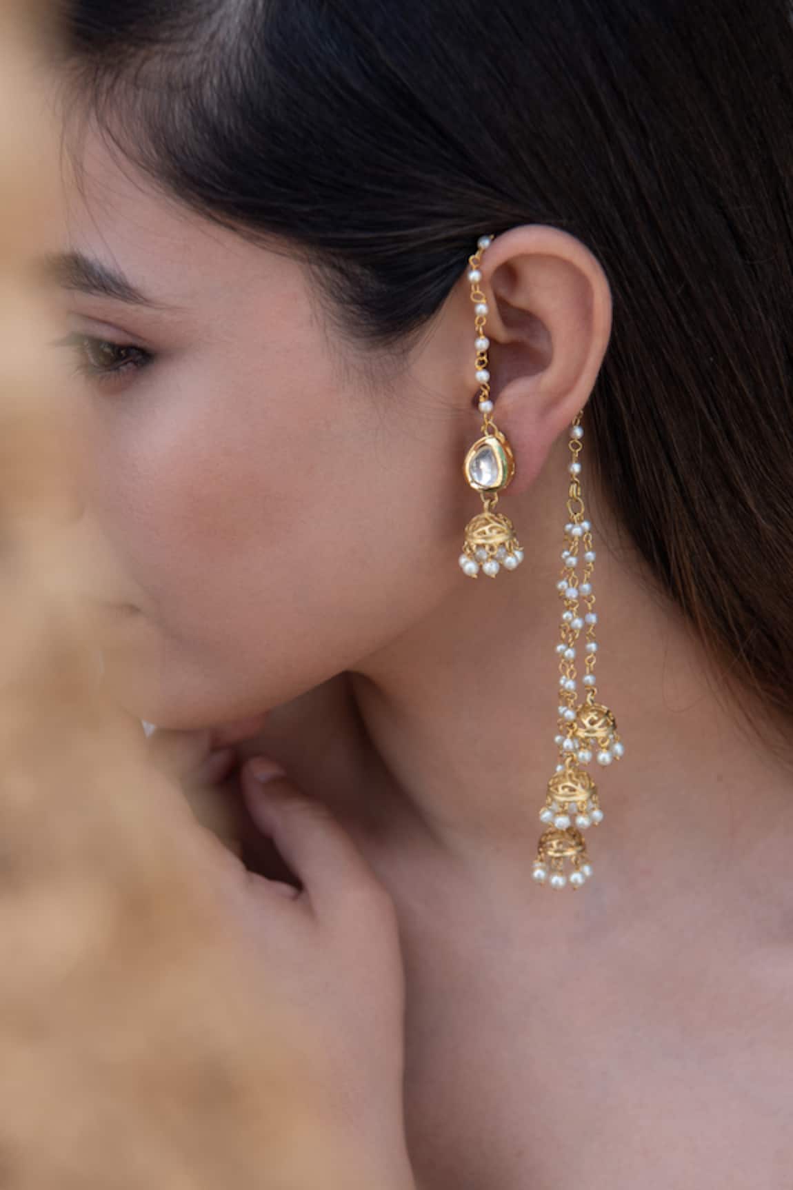 Buy VIRAASI Gold Plated Pink Pearl Kundan Big Jhumka Earrings for Women and  Girls online