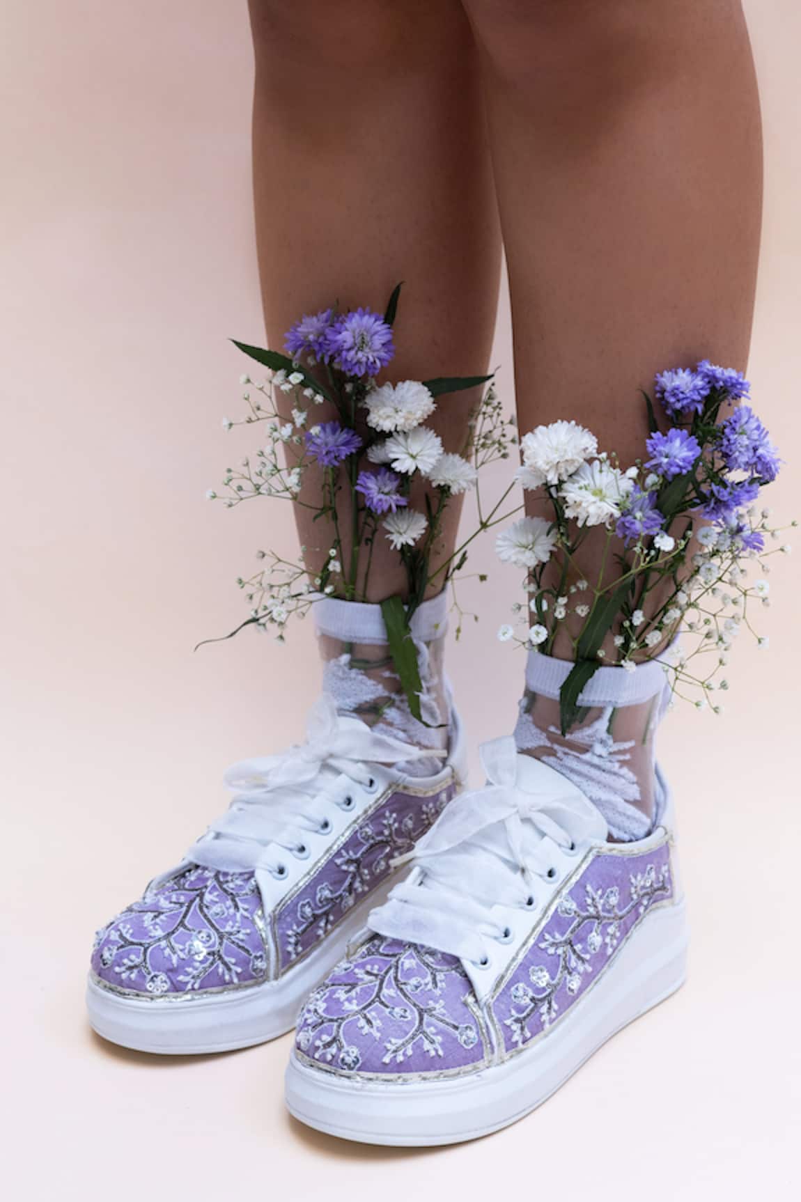 The Saree Sneakers Blossom Pearl Embroidered Platform Sneakers