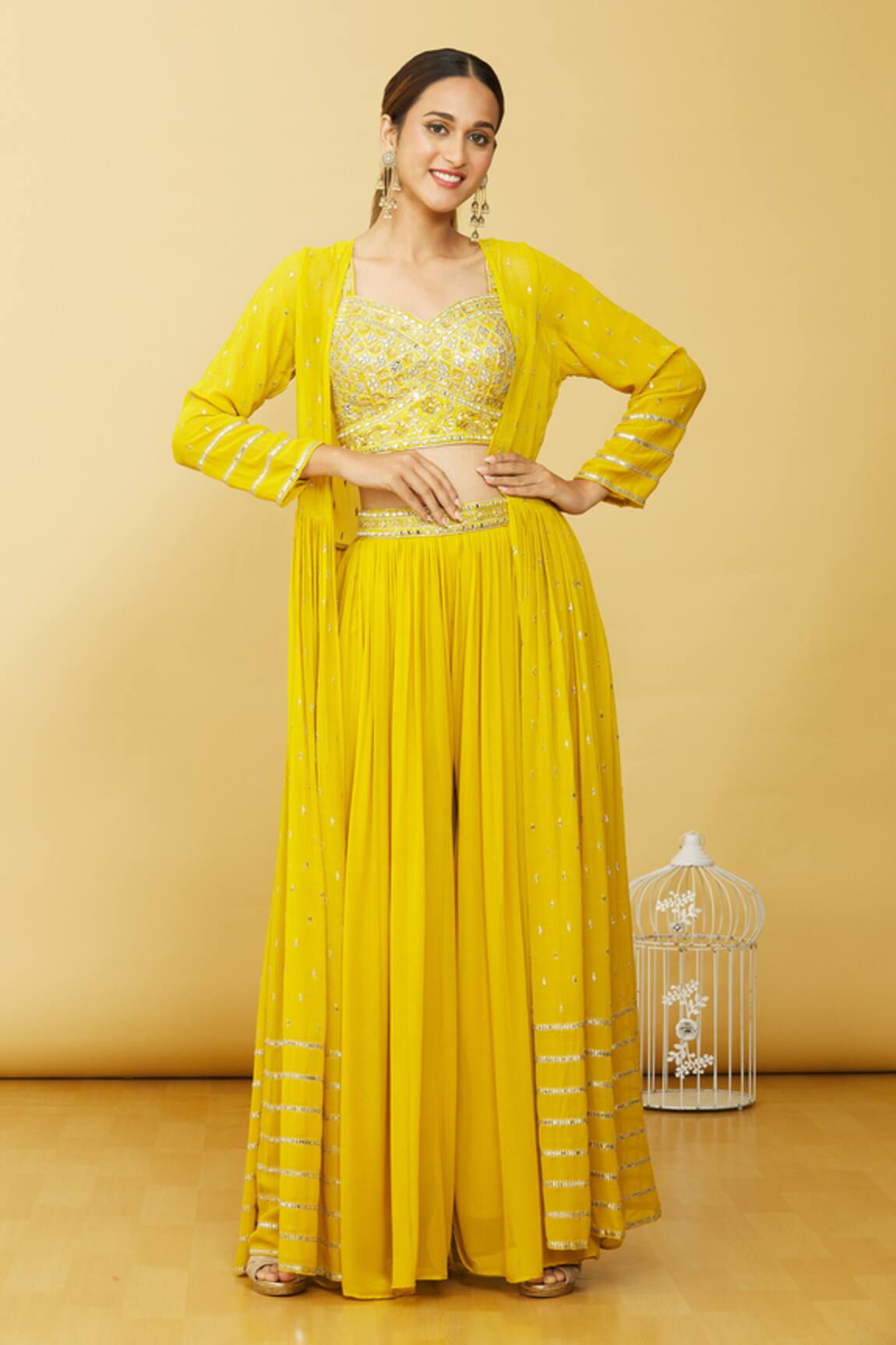Adara Khan Zardosi Embroidered Jacket Palazzo Set