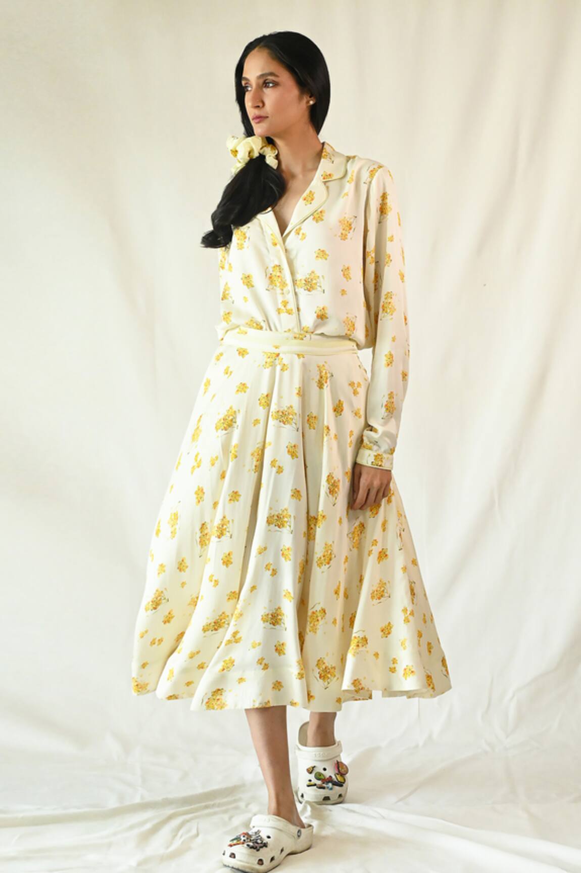Til Buta Hand Painted Shirt & Draped Skirt Set 