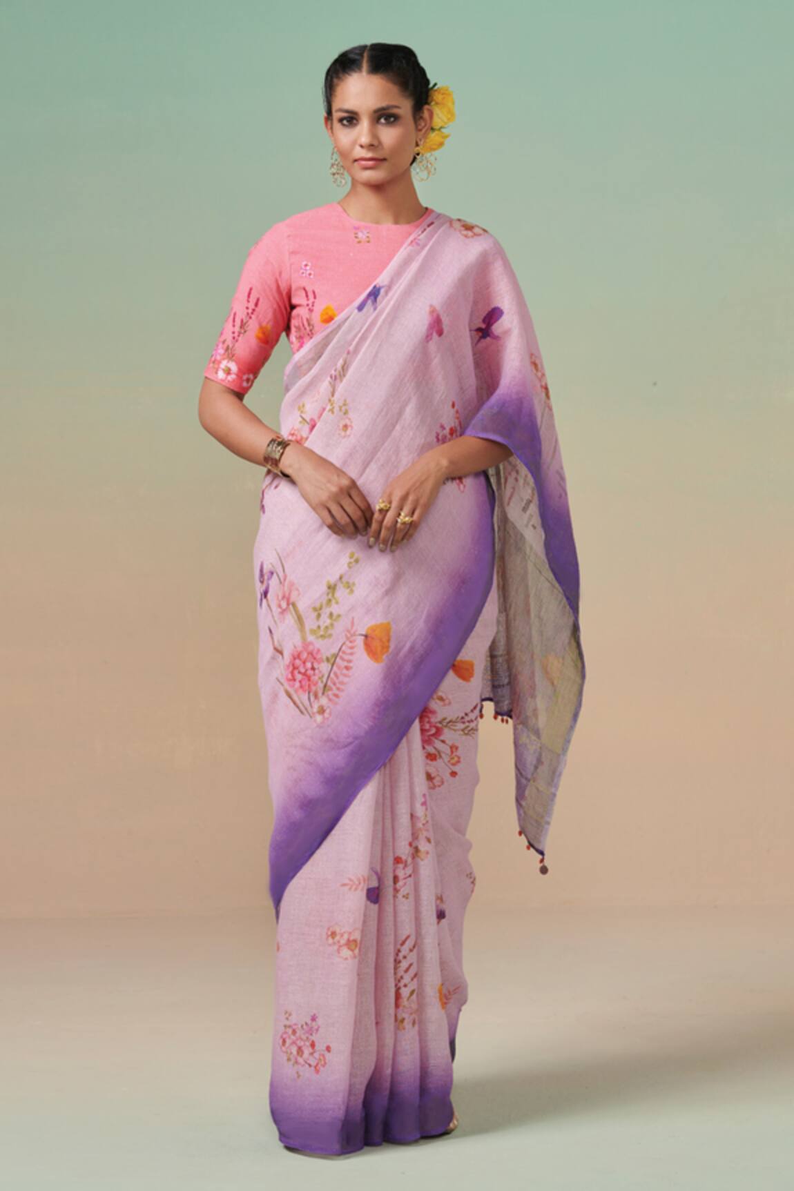 Dressfolk Bahaar Linen Handwoven Saree