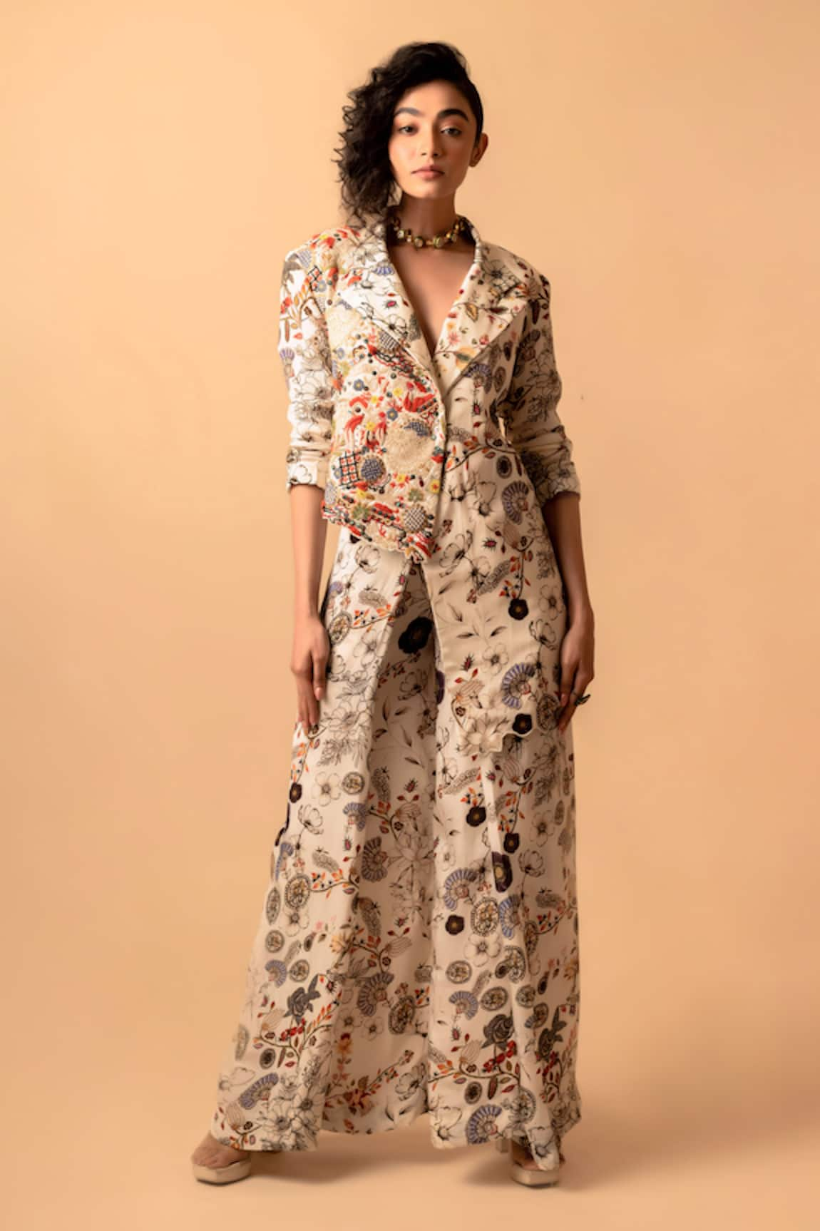 PDS by SNEHA Asymmetric Floral Print Jacket With Pant