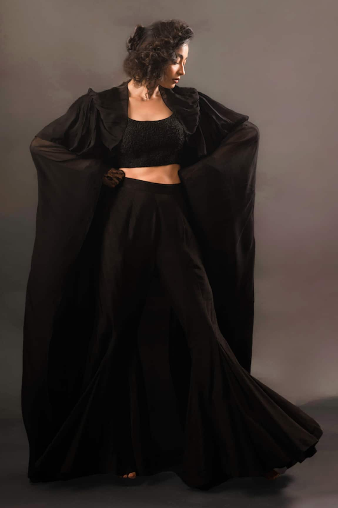 PDS by SNEHA Ruffle Detail Long Cape & Flared Pant Set