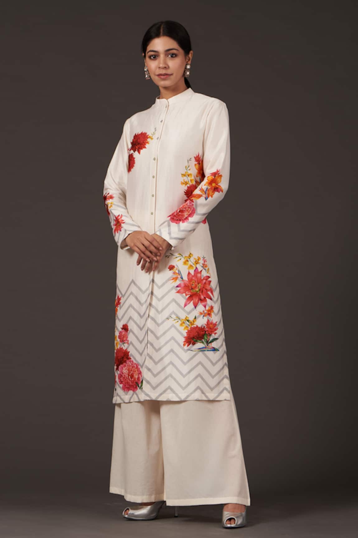 Balance By Rohit Bal Chanderi Floral Digital Print Tunic & Palazzo Set