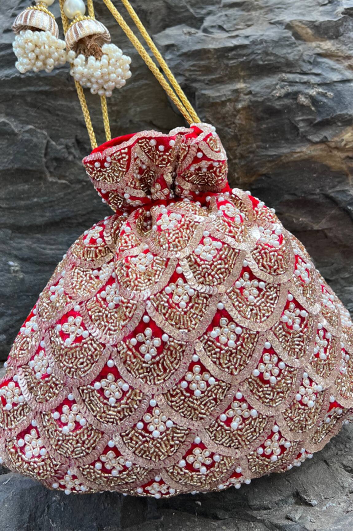 Nayaab By Sonia Vieira Sequin Scallop Embellished Potli