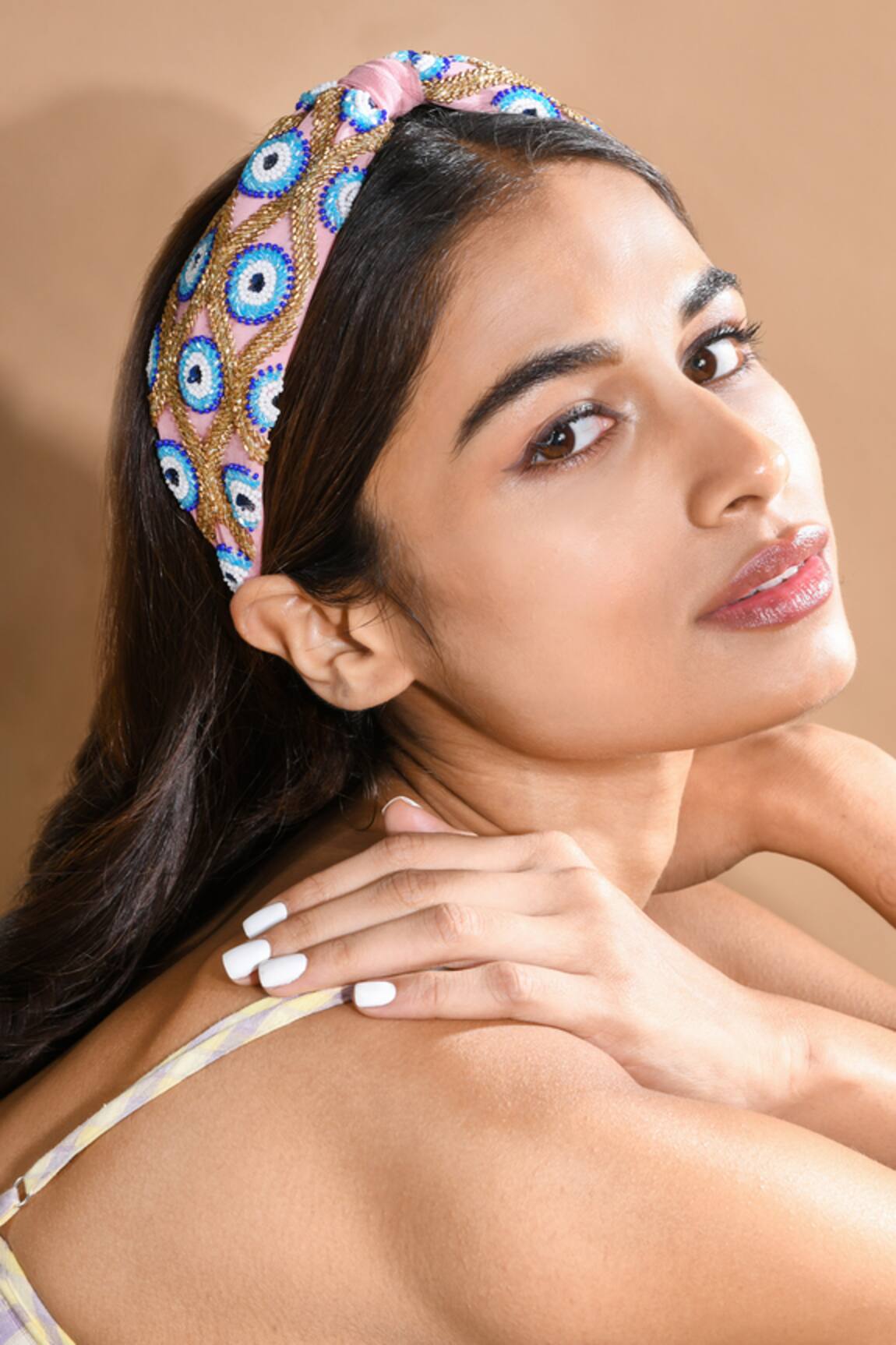 ELAA Cutdana Embellished Evil Eye Headband