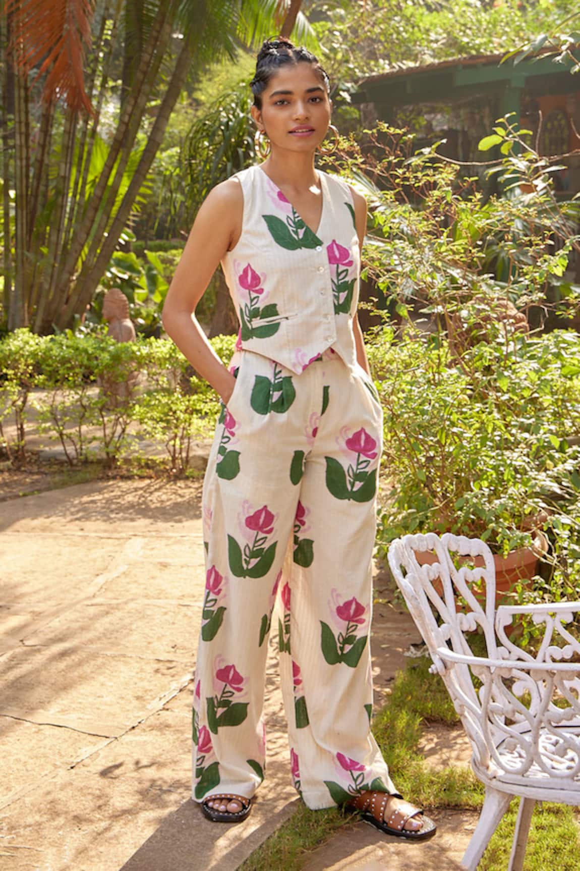 Jodi Handloom Cotton Printed Waistcoat & Pant Set