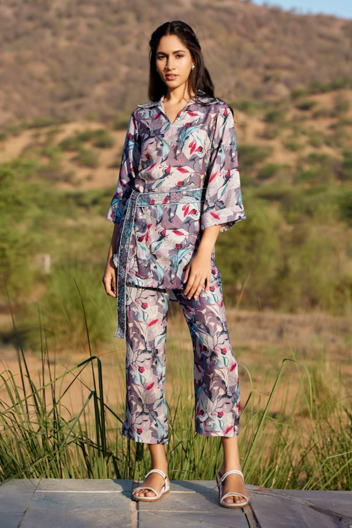 Harsha Khatry Tropical Floral Print Shirt & Pant Set