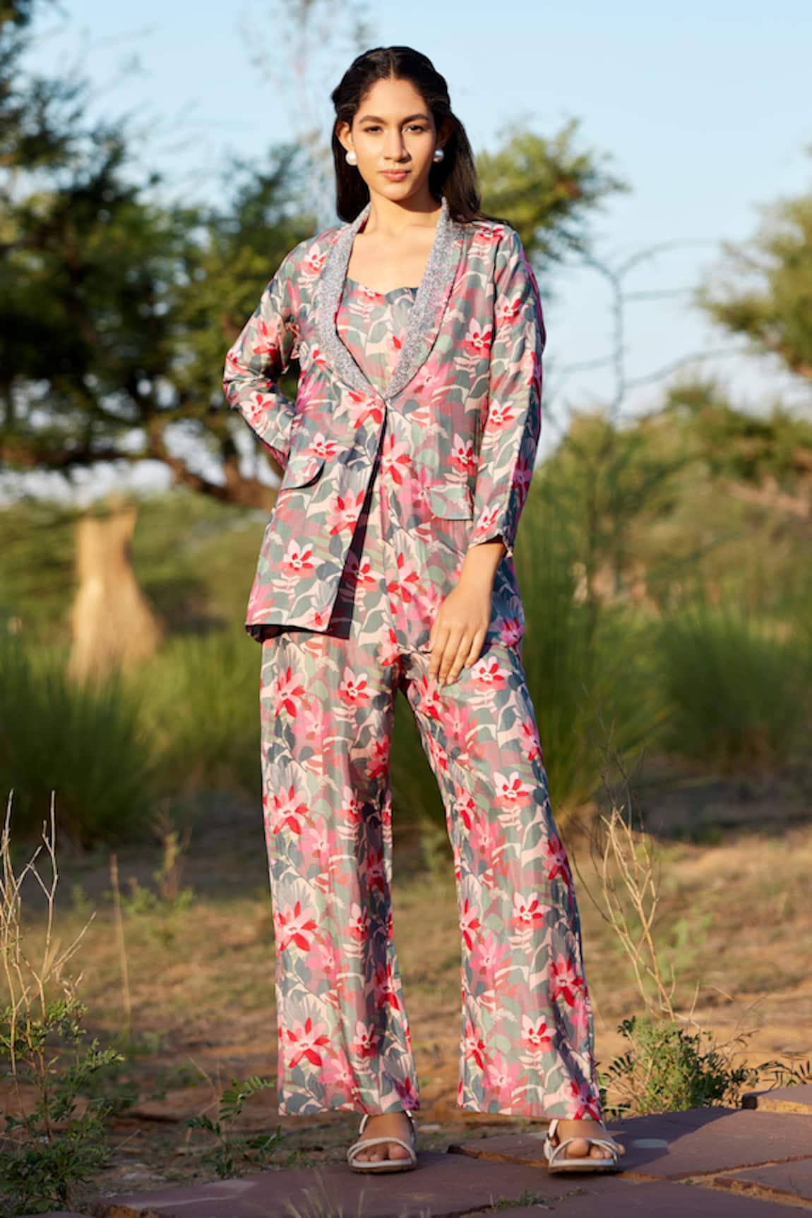 Harsha Khatry Tropical Print Blazer Pant Set