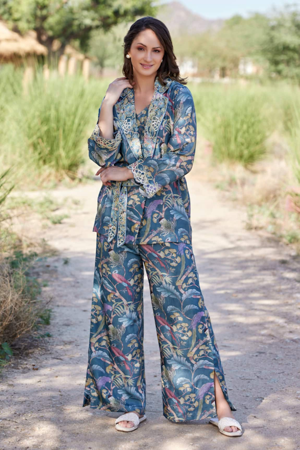 Harsha Khatry Floral Print Blazer Pant Set