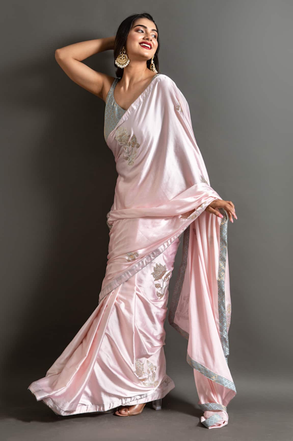Ruar India Peony Blush Swarovski Embellished Saree With Blouse