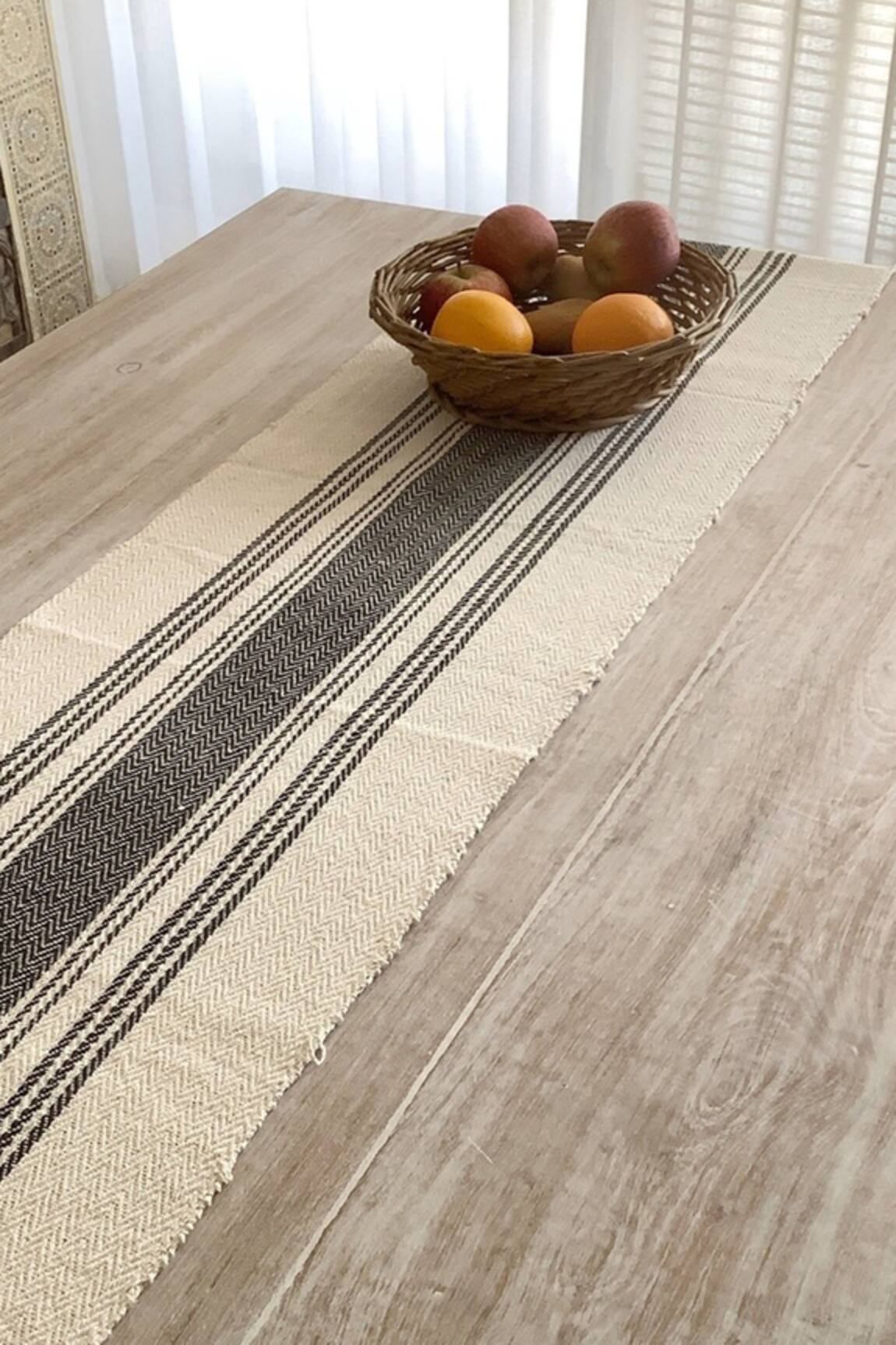Studio Covers Country Striped Handwoven Cotton Table Runner