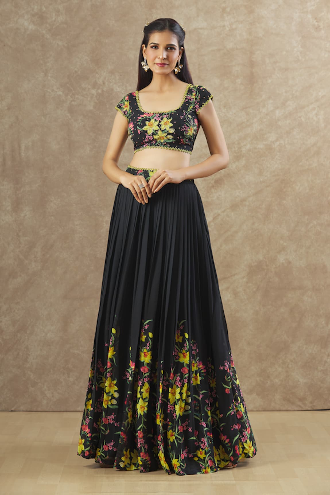 Keerthi Kadire Floral Pattern Blouse & Lehenga Set