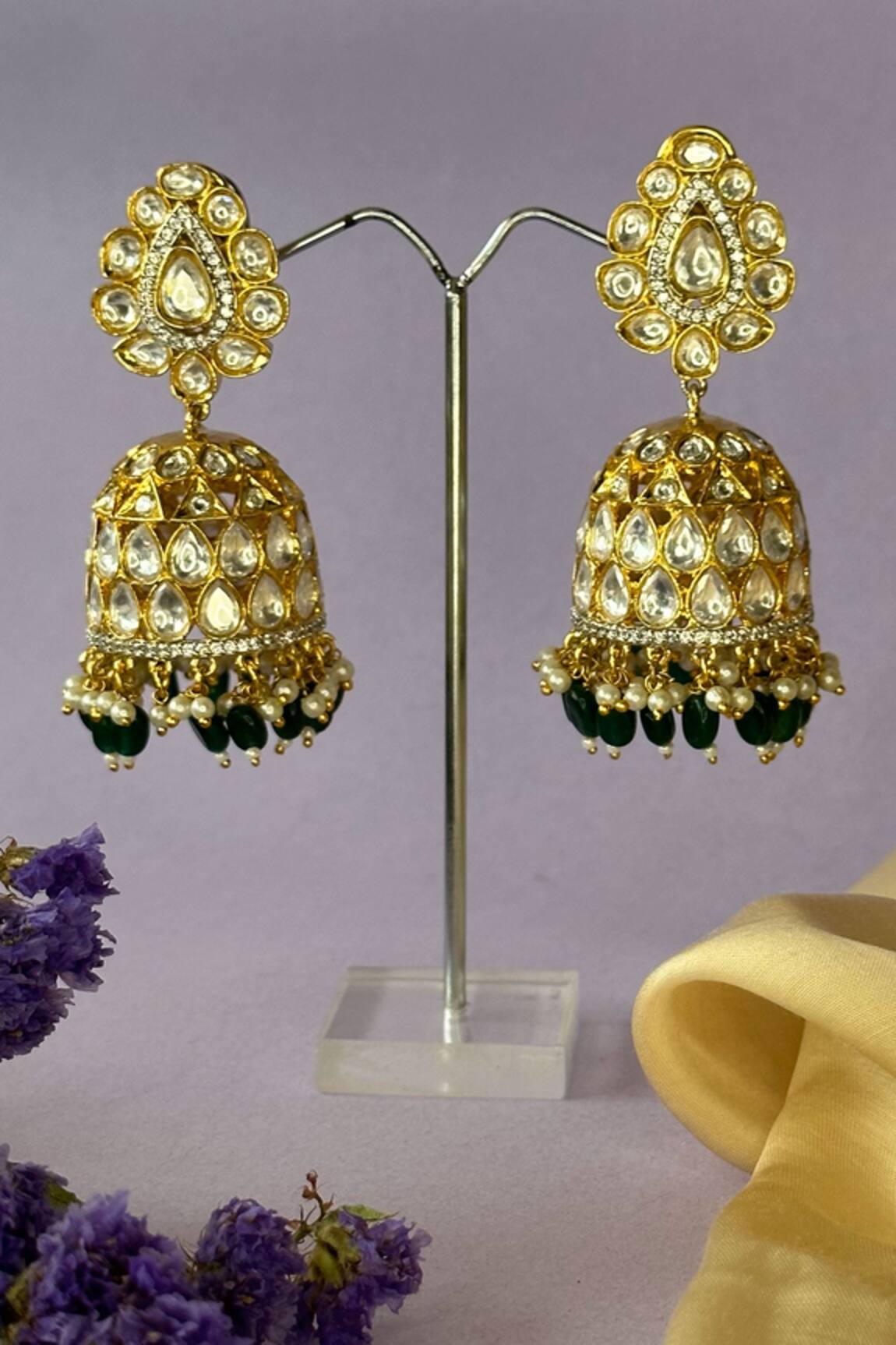 Nayaab By Sonia Johar Moissanite Polki Jhumkas 