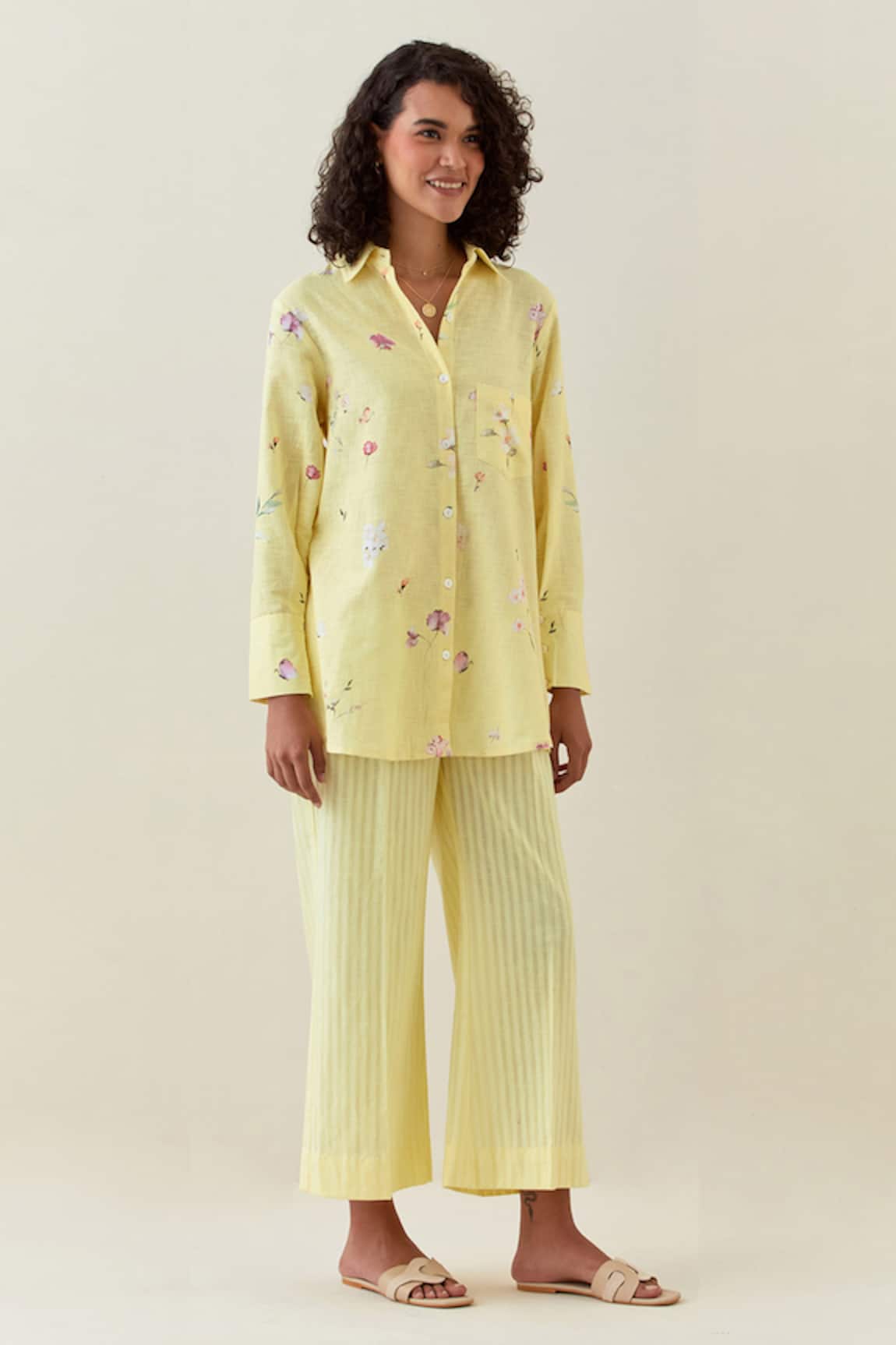 Anantaa by Roohi Cotton Linen Shirt & Striped Pant Set 