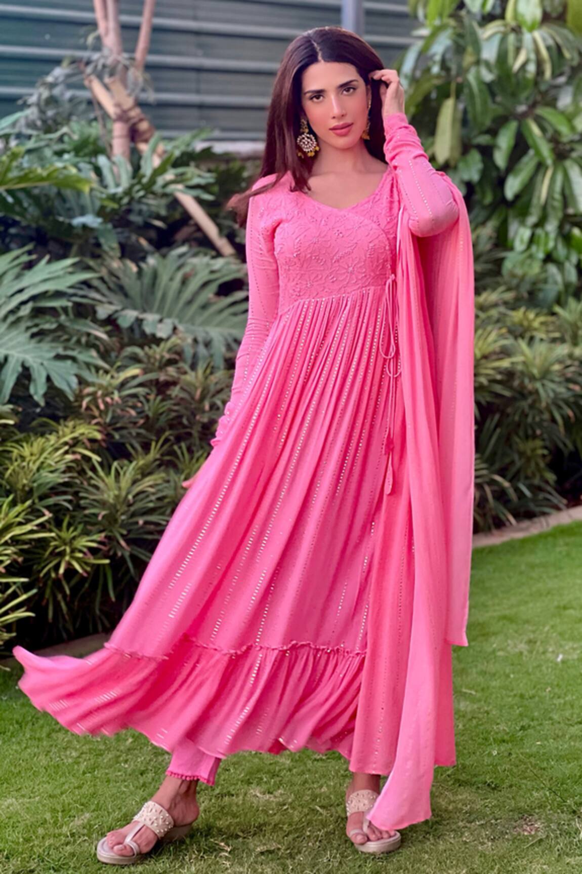 LABEL AISHWARYRIKA Hand Embroidered Angrakha Anarkali Set