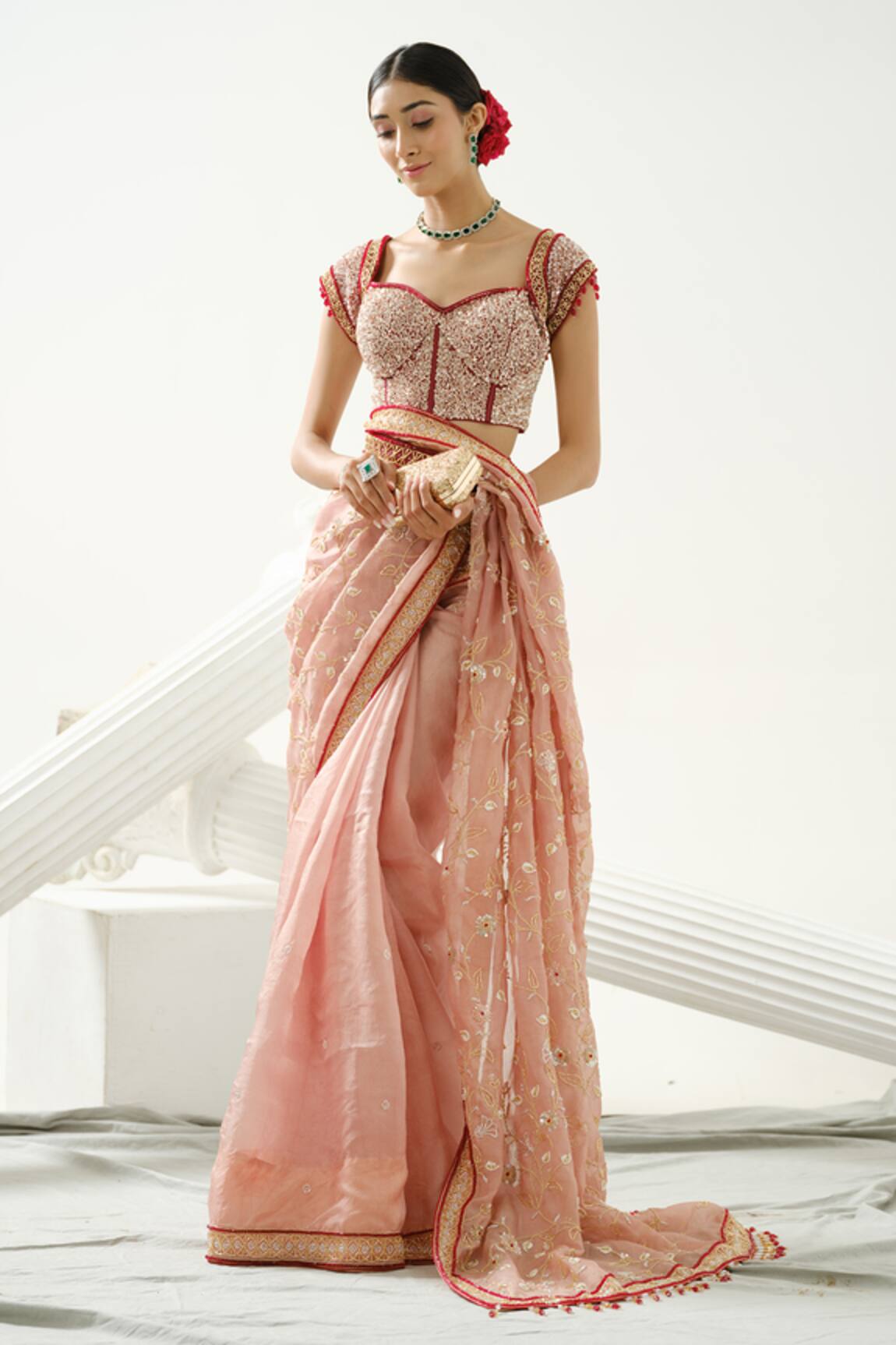 Tamaraa By Tahani Viola Floral Embroidered Saree With Blouse 