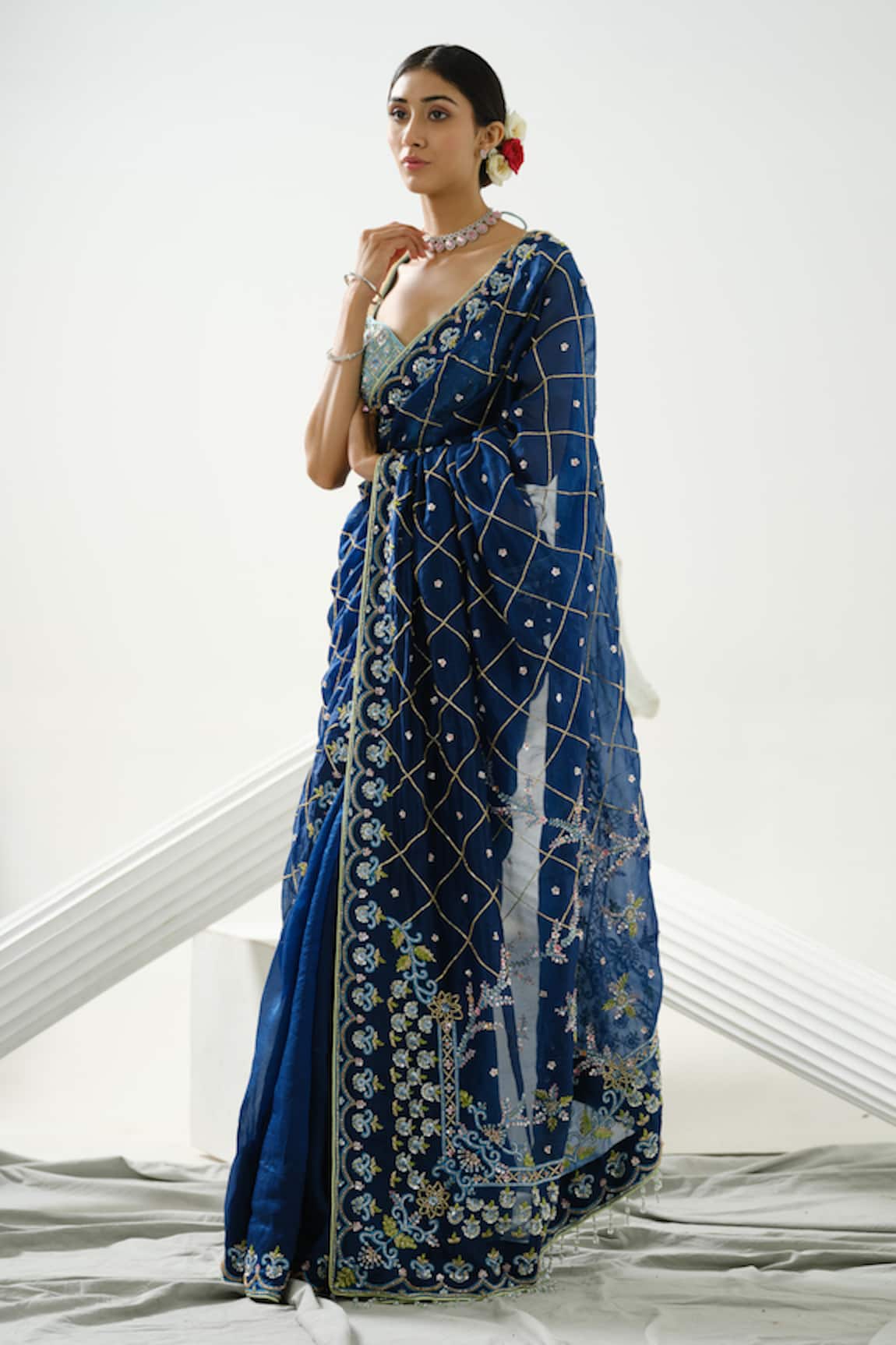 Tamaraa By Tahani Melody Flower Embroidered Saree With Blouse 