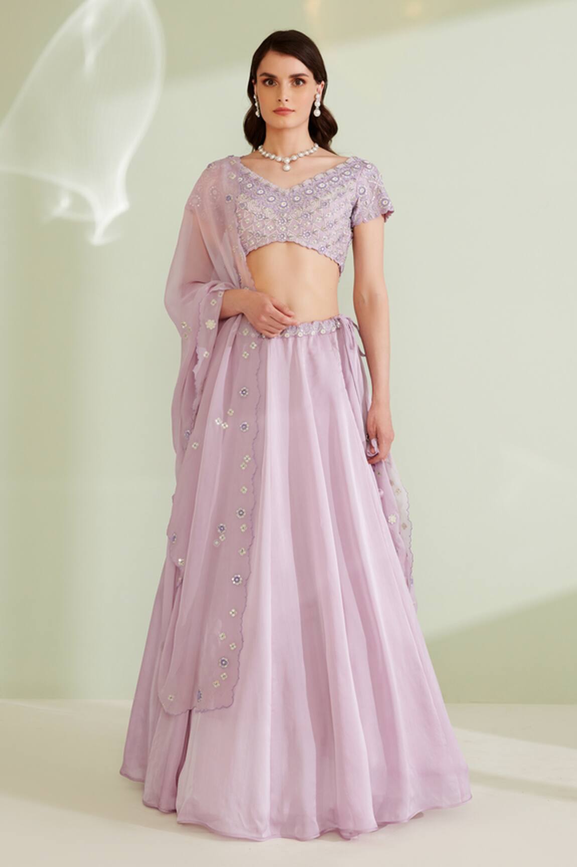 1999ad By Amita & Deepak Willow Sequin Embroidered Blouse Lehenga Set