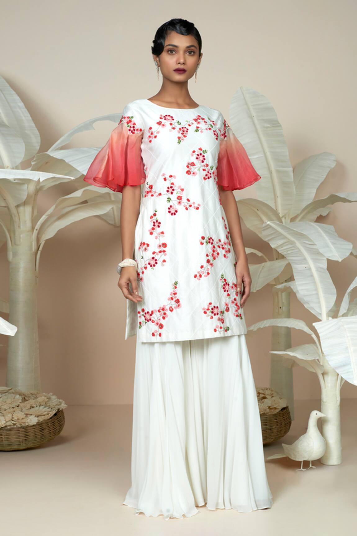 1999ad By Amita & Deepak Breezy Flower Embroidered Kurta With Sharara