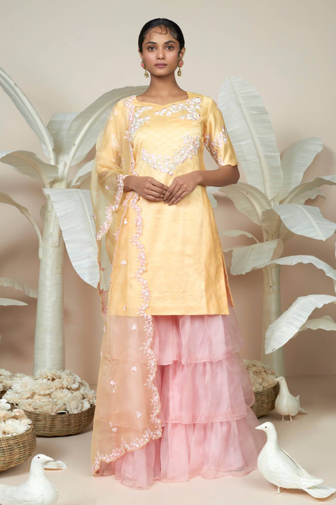 1999ad By Amita & Deepak Flower Embroidered Kurta Sharara Set