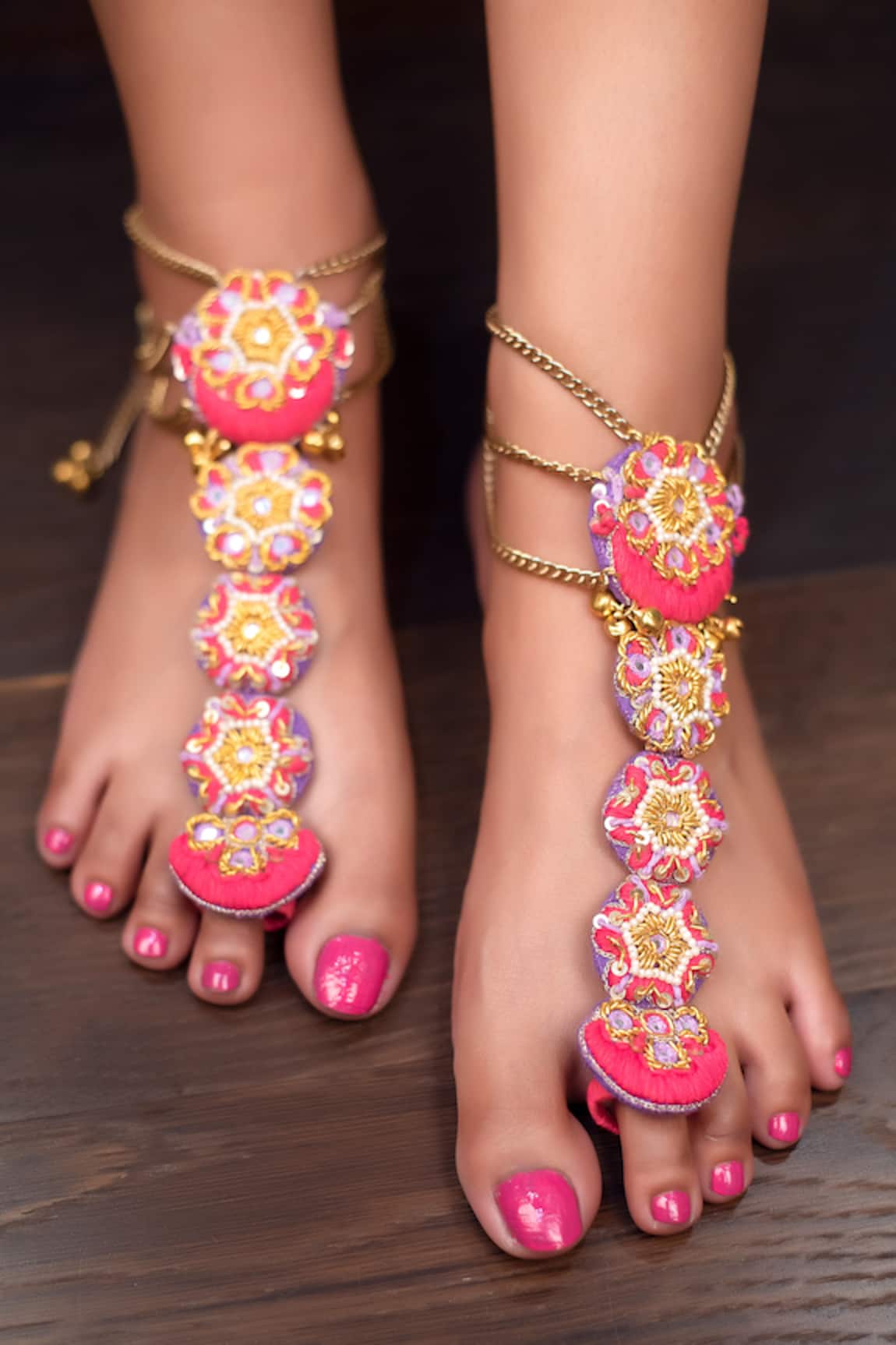 Kanyaadhan By DhirajAayushi Thread Hand Embroidered Anklet - Set of 2 