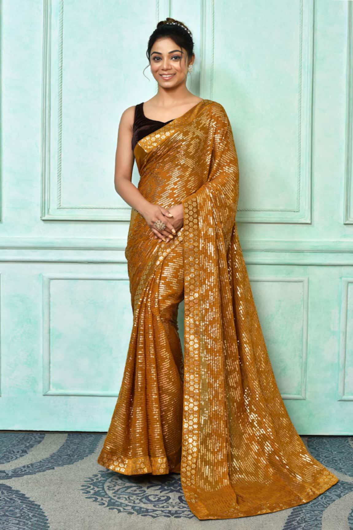 Khwaab by Sanjana Lakhani Sequin Striped Saree With Running Blouse
