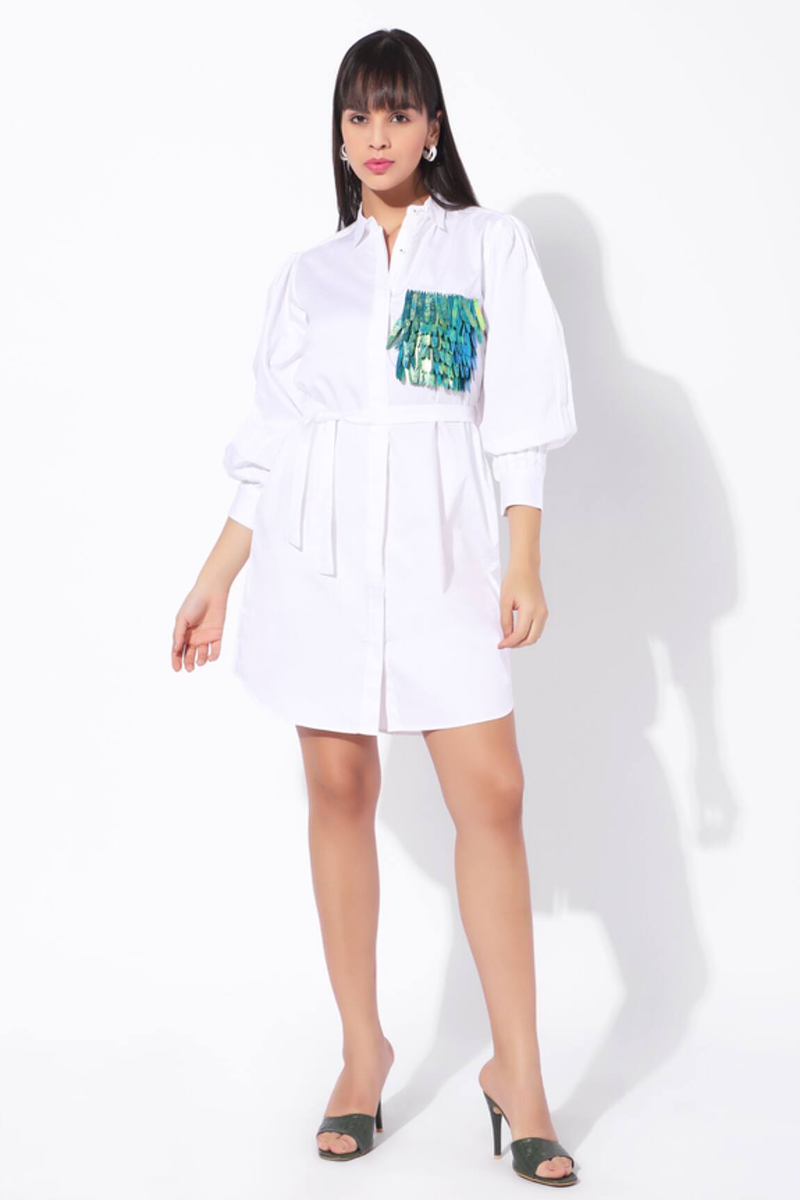 16Stitches Placement Fringe Pocket Shirt Dress