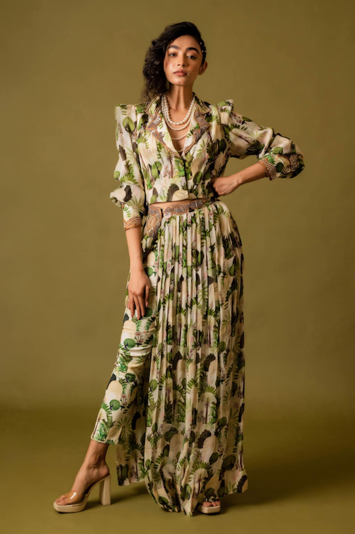 PDS by SNEHA Peacock Print Top & Skirt Set