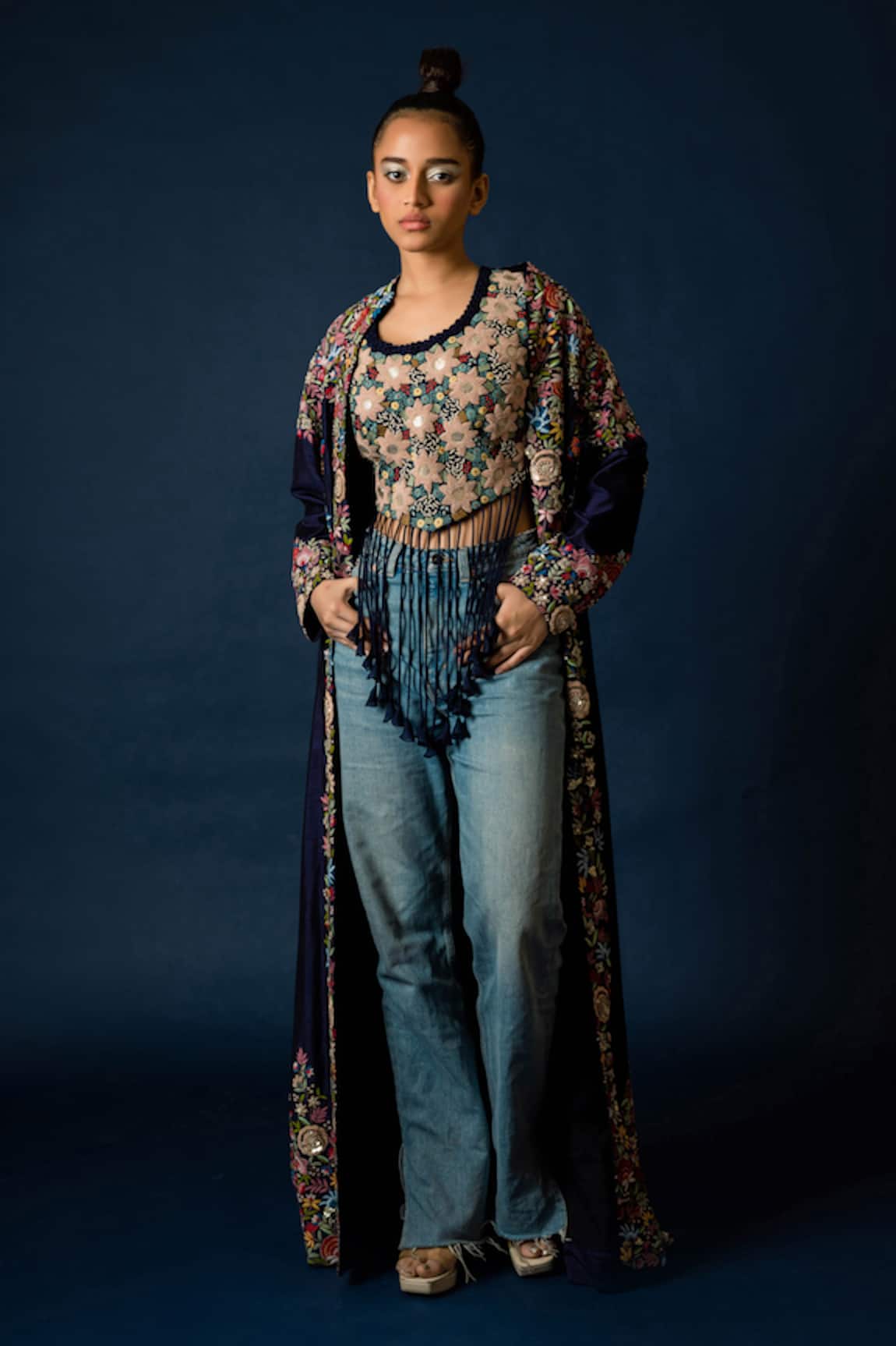 PDS by SNEHA Floral Hand Embroidered Long Jacket With Top