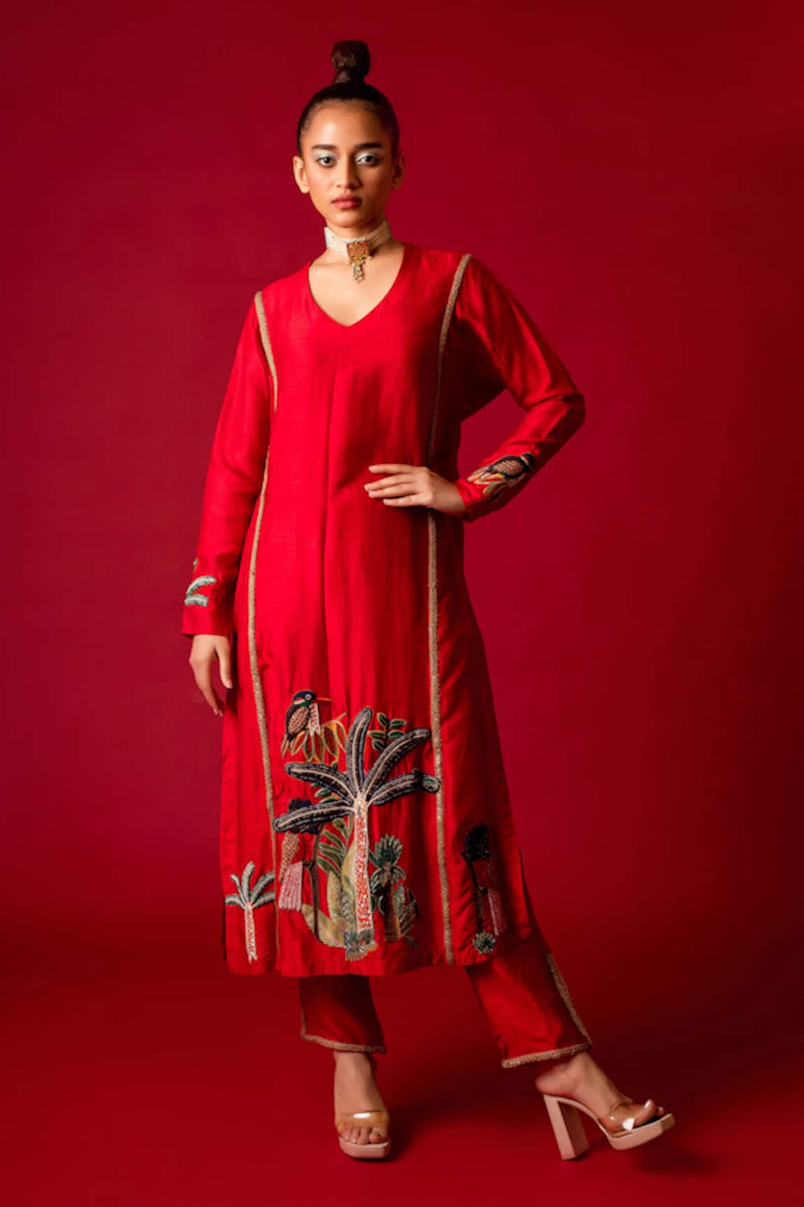 PDS by SNEHA Placement Hand Embroidered Kurta With Pant