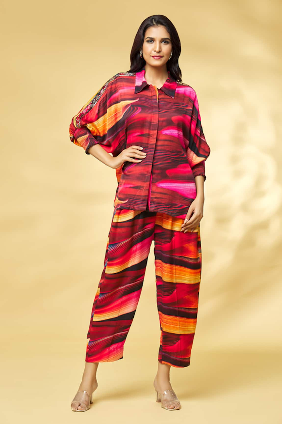 Khushbu Rathod Label Abstract Print Embroidered Shirt & Pant Set