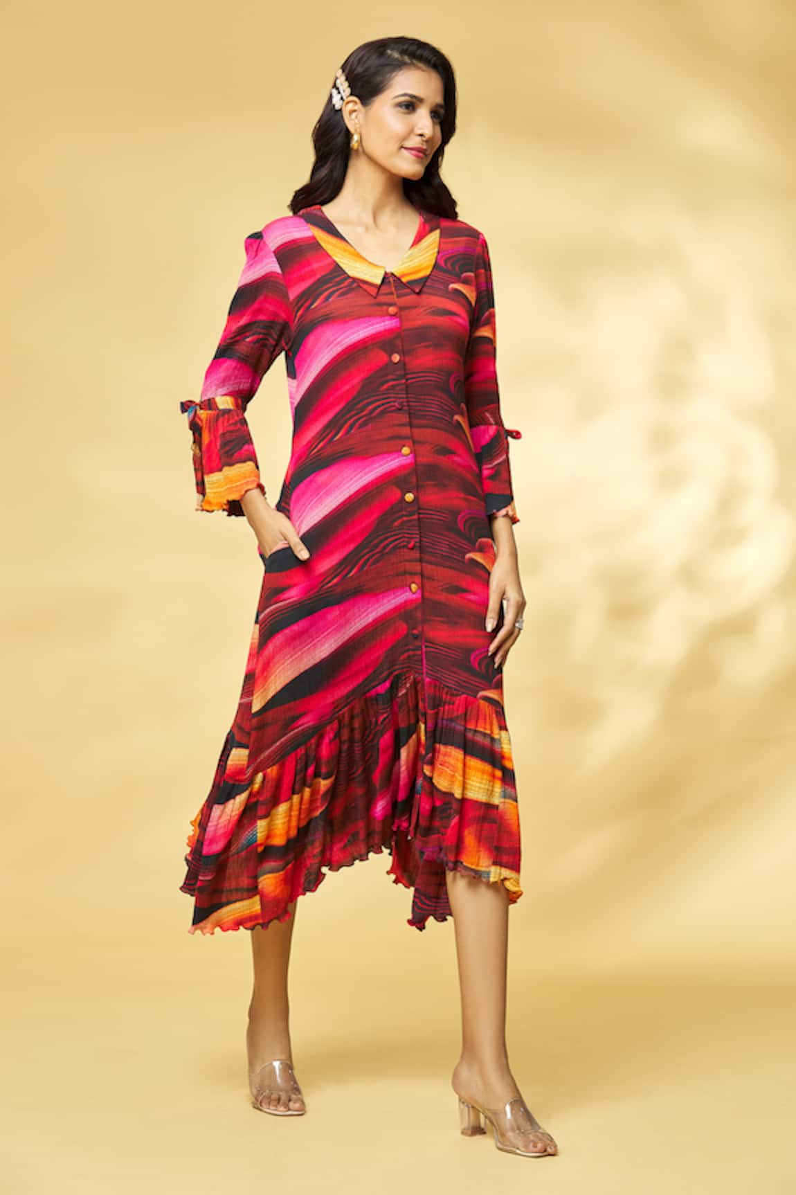 Khushbu Rathod Label Abstract Print Tiered Midi Dress