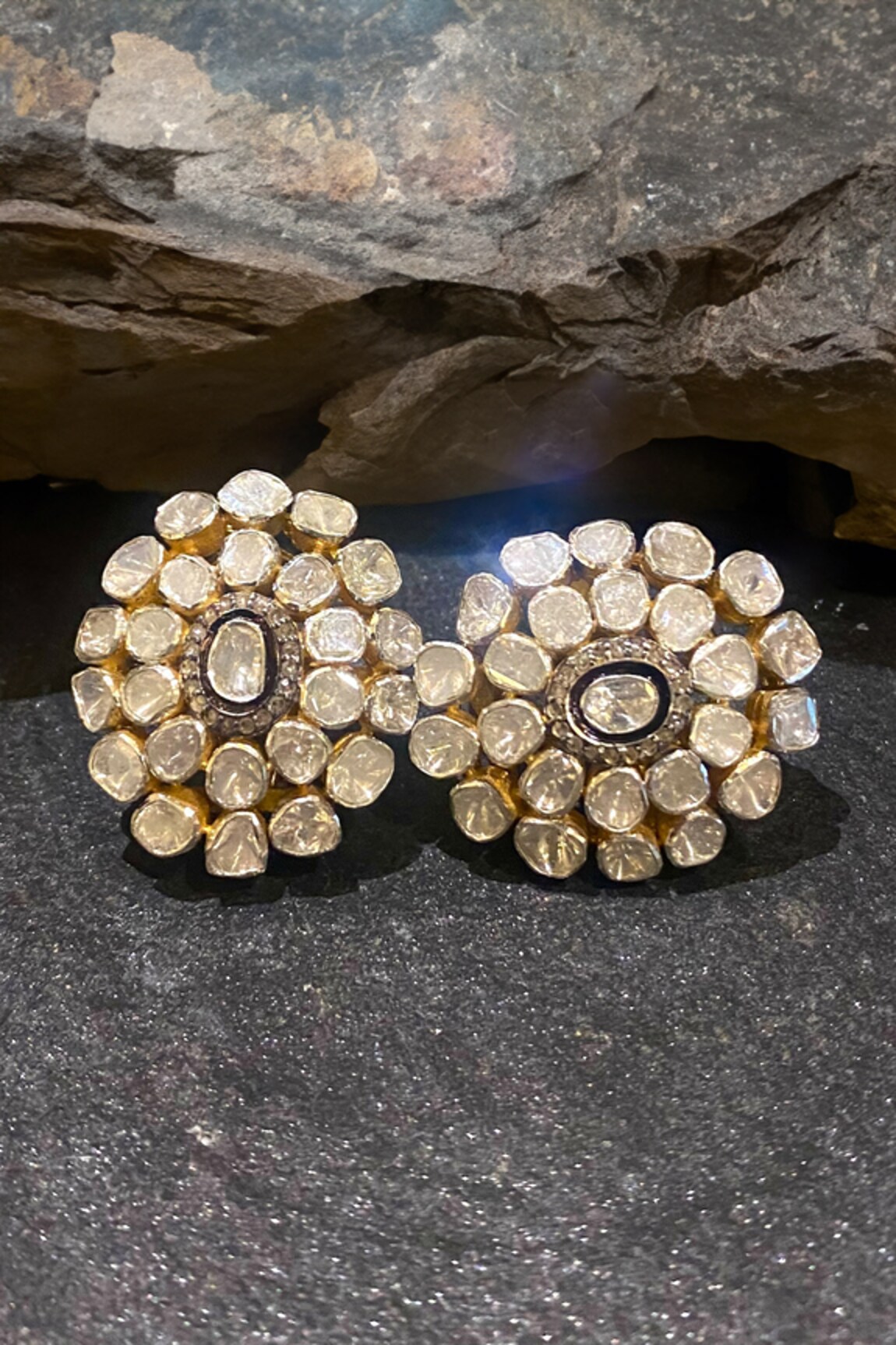 The Alchemy Studio Oval Uncut Diamond Flower Studs