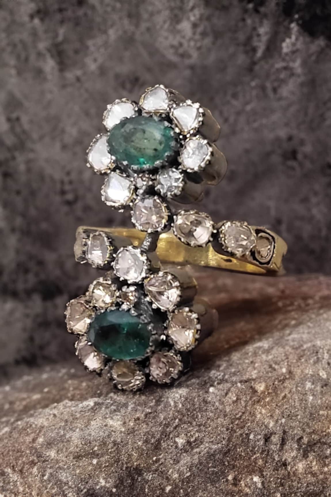 The Alchemy Studio Adella Emerald Two Flower Uncut Diamond Ring