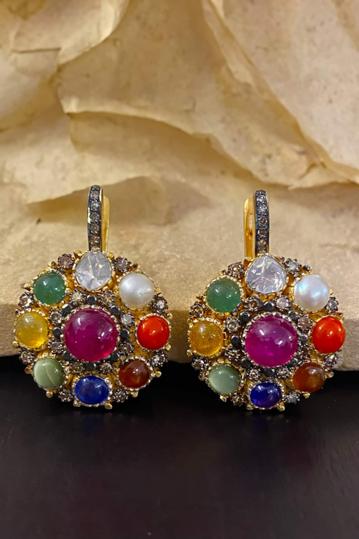 The Alchemy Studio Vintage Navratan Uncut Diamond Dangling Earrings