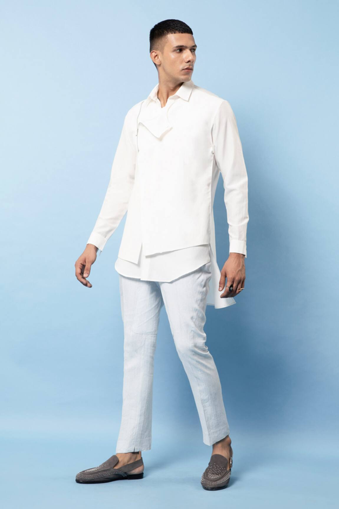 Rohit Gandhi + Rahul Khanna Cotton Double Layered Overlap Shirt
