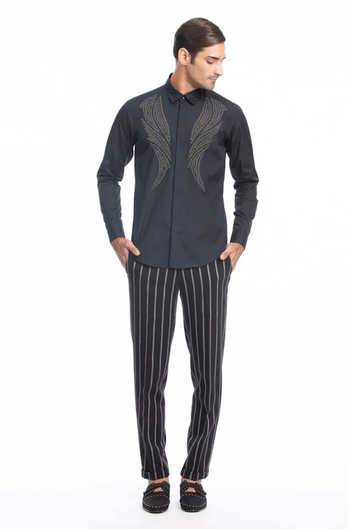 Rohit Gandhi + Rahul Khanna Cotton Leather Applique Embroidered Shirt 