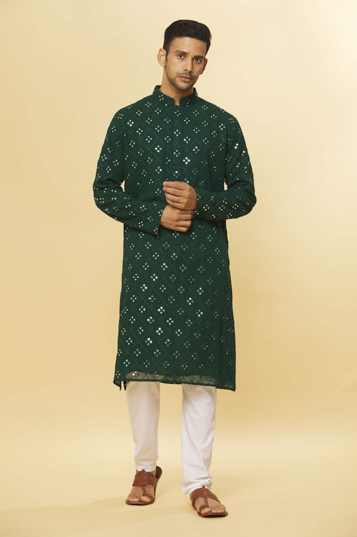 Aham-Vayam Mirror Embroidered Kurta & Pyjama Set 
