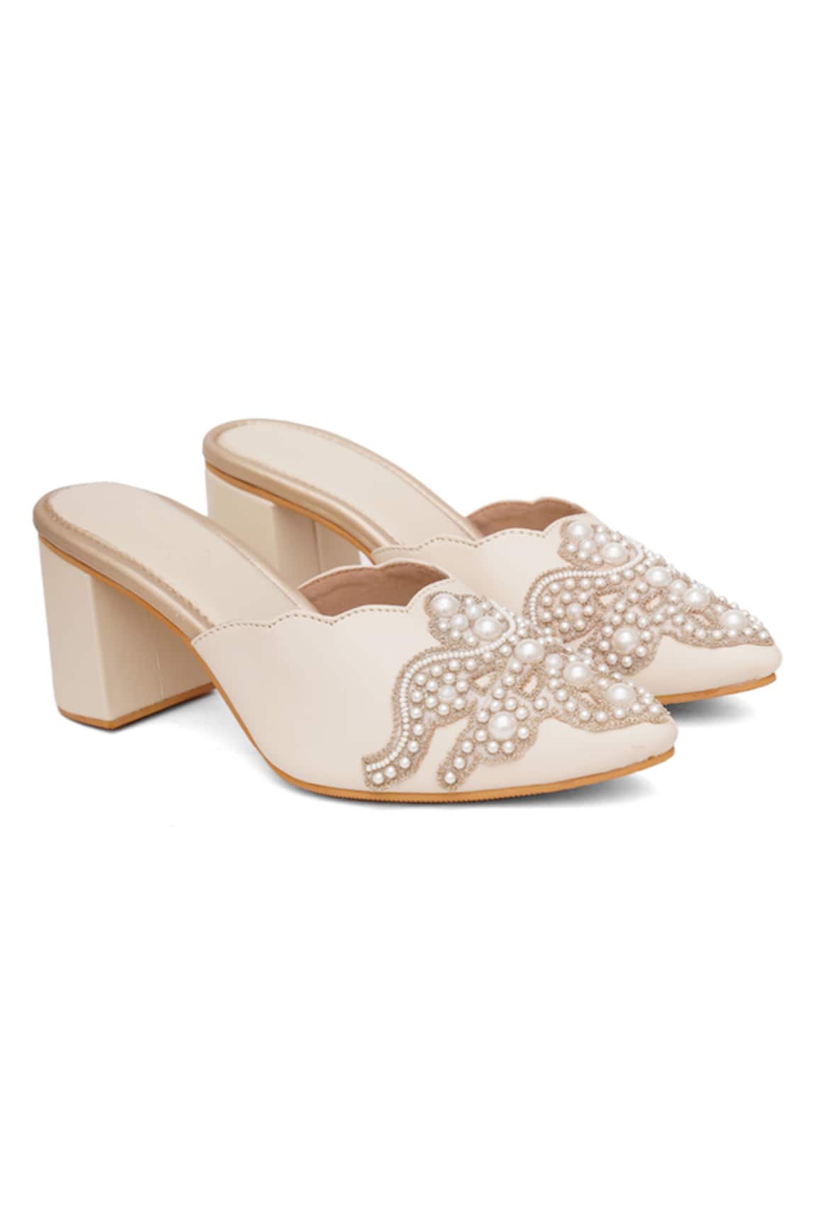 Sole House Pearl Floral Embroidered Mule Heels