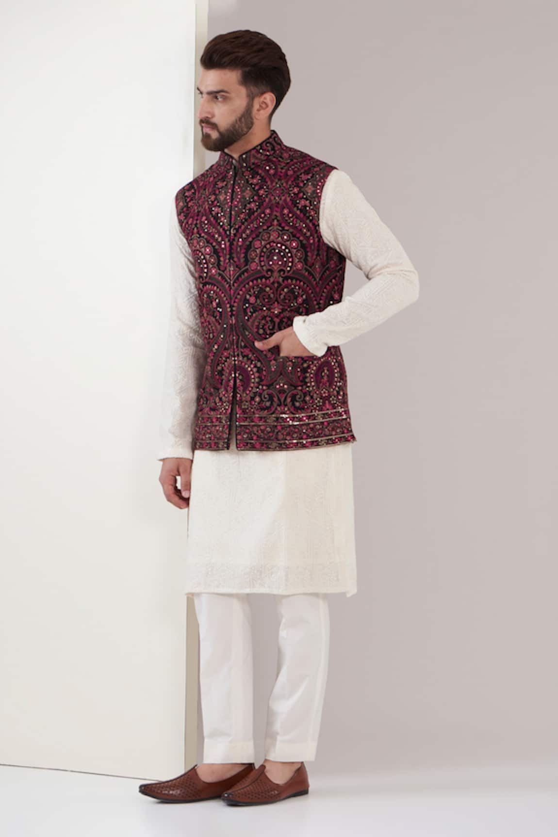 Kasbah Kashmiri Floral Embroidered Nehru Jacket 