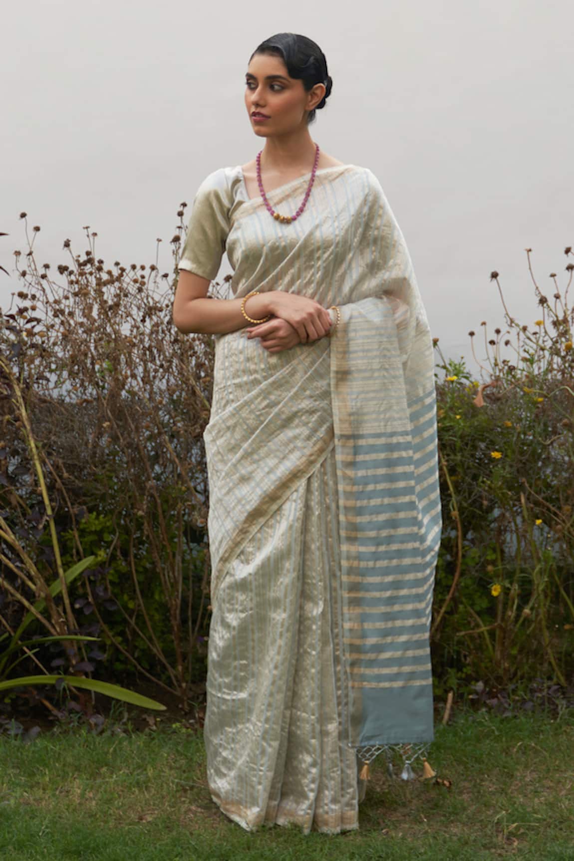 FIVE POINT FIVE Chanderi Cotton Handwoven Saree With Running Blouse