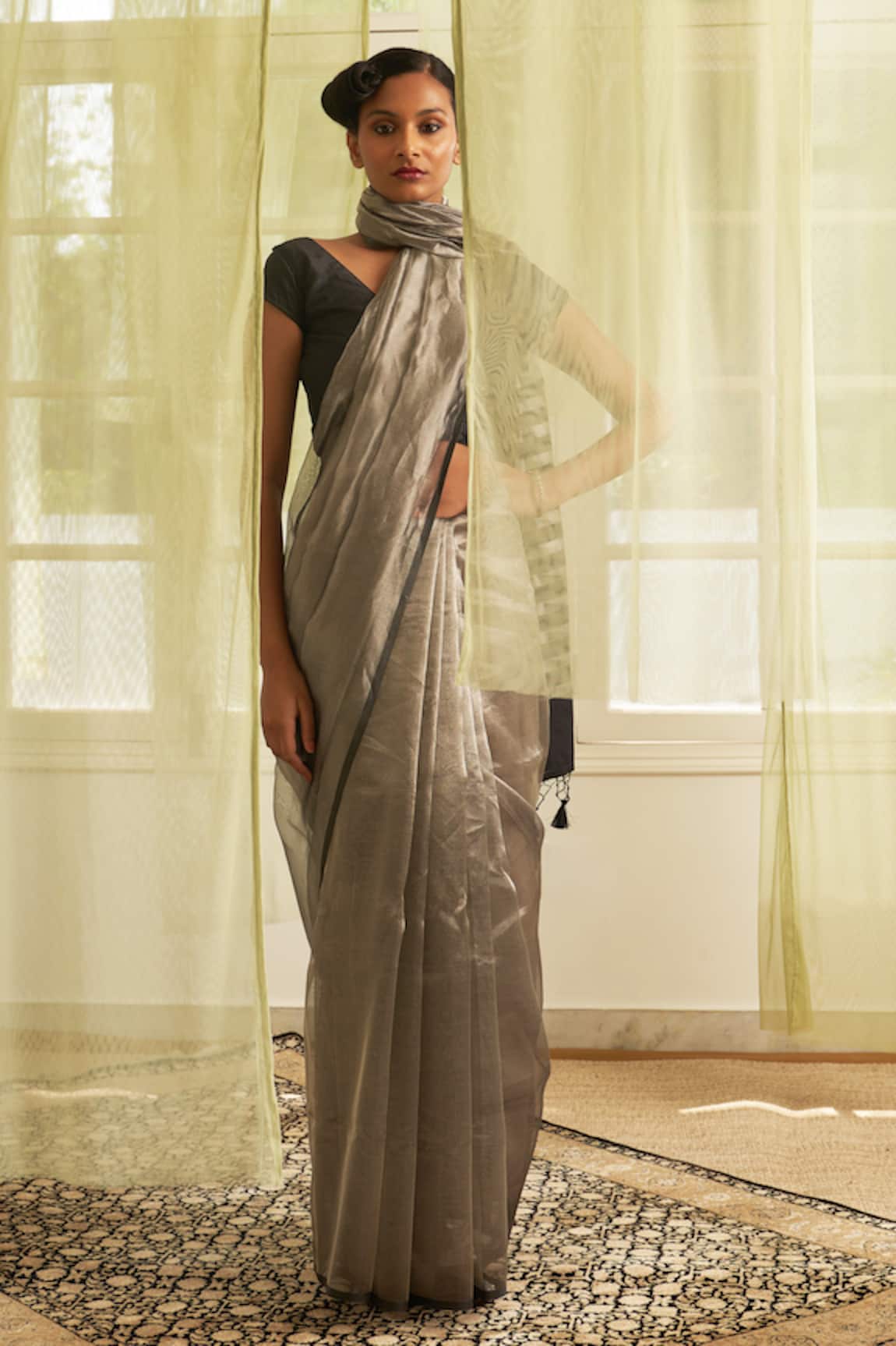 FIVE POINT FIVE Tissue Striped Saree With Running Blouse