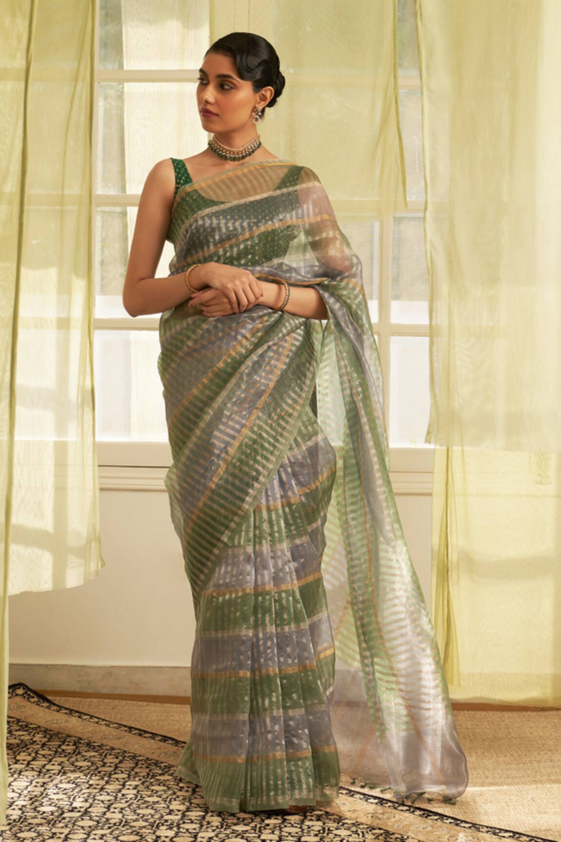 Five Point Five Kora Saree With Running Blouse
