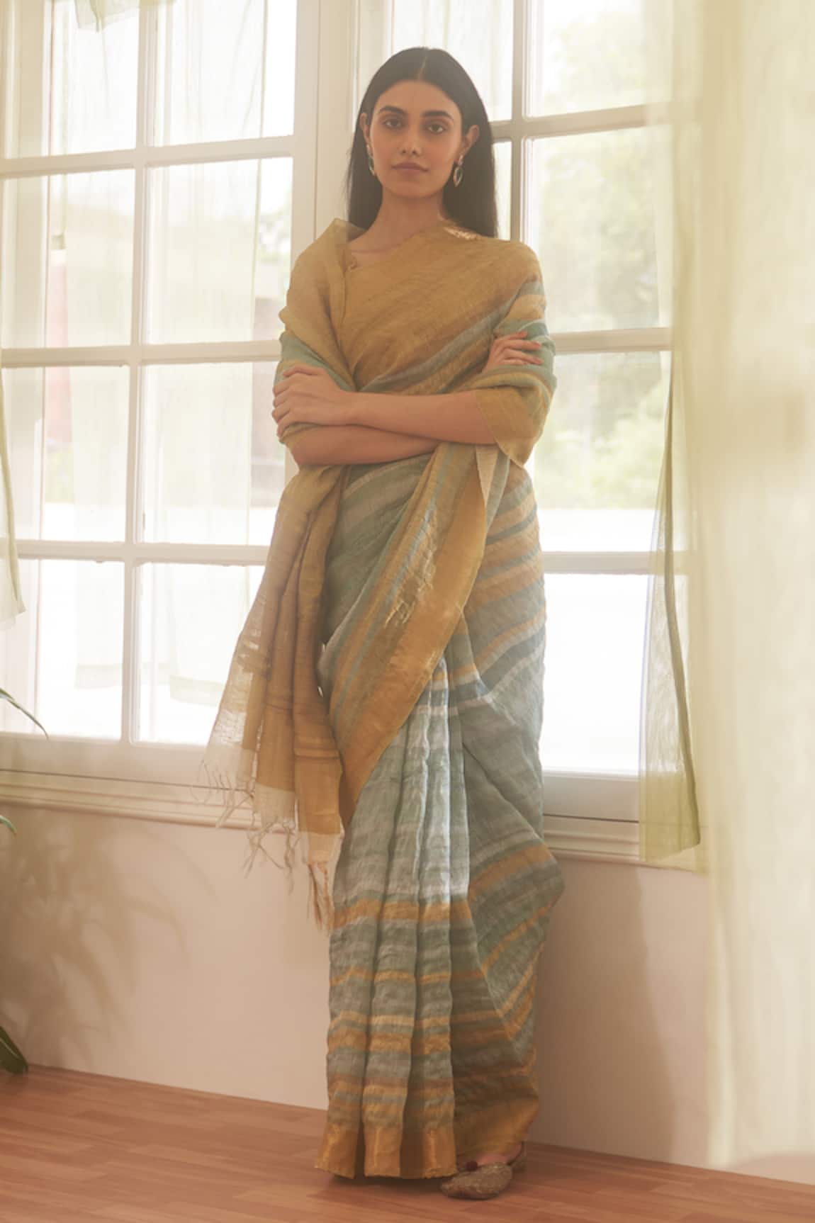 FIVE POINT FIVE Zari Striped Saree With Running Blouse