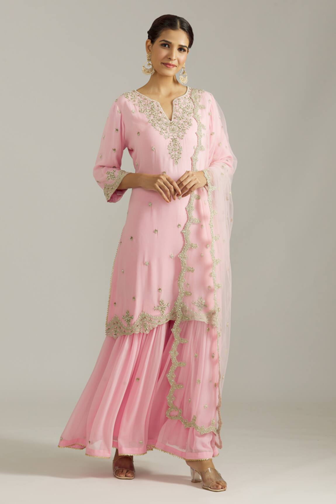 Priyaa Floral Embroidered Kurta Sharara Set