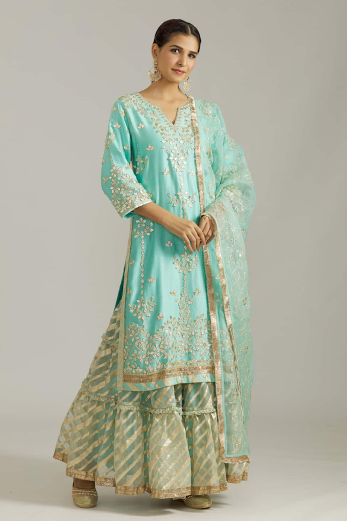 Priyaa Gota Patti Floral Embroidered Kurta Sharara Set