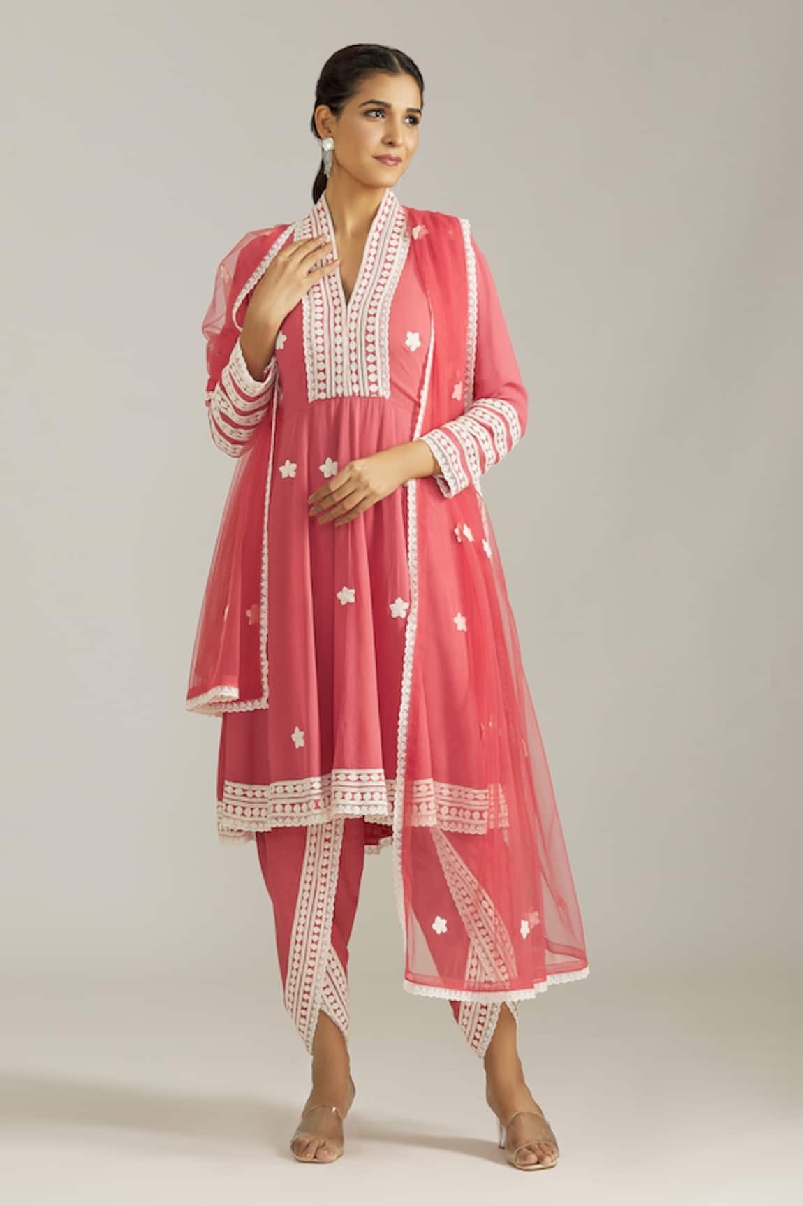 Priyaa Dori Thread Embroidered Short Anarkali Dhoti Pant Set